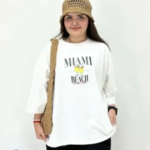 تیشرت باکسی سایز بزرگ miami beach - سفید