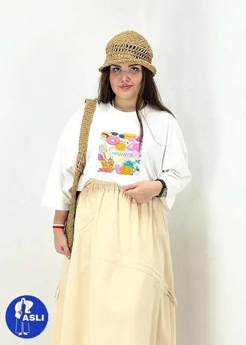 تیشرت باکسی سایز بزرگ Summer - سفید