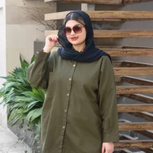 مانتو کتان سایز بزرگ ژینا - مشکی