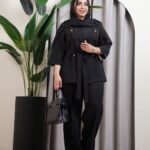 ست مانتو و شلوار ۷۰۹۶ - مشکی