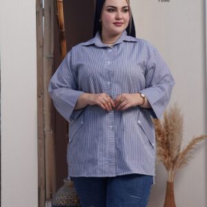 شومیز راه راه پشت دکمه ۷۰۹۰ - سرمه ای