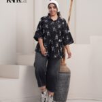 شومیز شیشه ای گل درشت ۹۰۰۷ A - مشکی