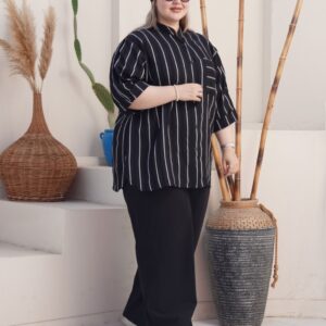 شومیز یقه فرنچ راه راه ۹۰۰۹ - مشکی
