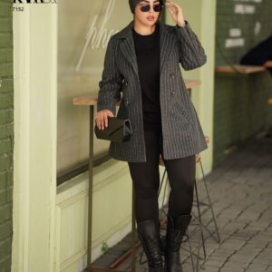 کت یقه انگلیسی راه راه ۷۱۵۲ - مشکی