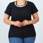 تیشرت یقه سفید ۲۵۲۵ - مشکی